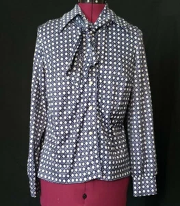 Vintage Women's Blue Circle Design Button Up With Neck Sash - Picture 1 of 3