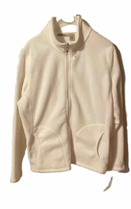 New Fresh Jacket Womans Full Zip White Cozy Fleece Size Large GB1 - Picture 1 of 4