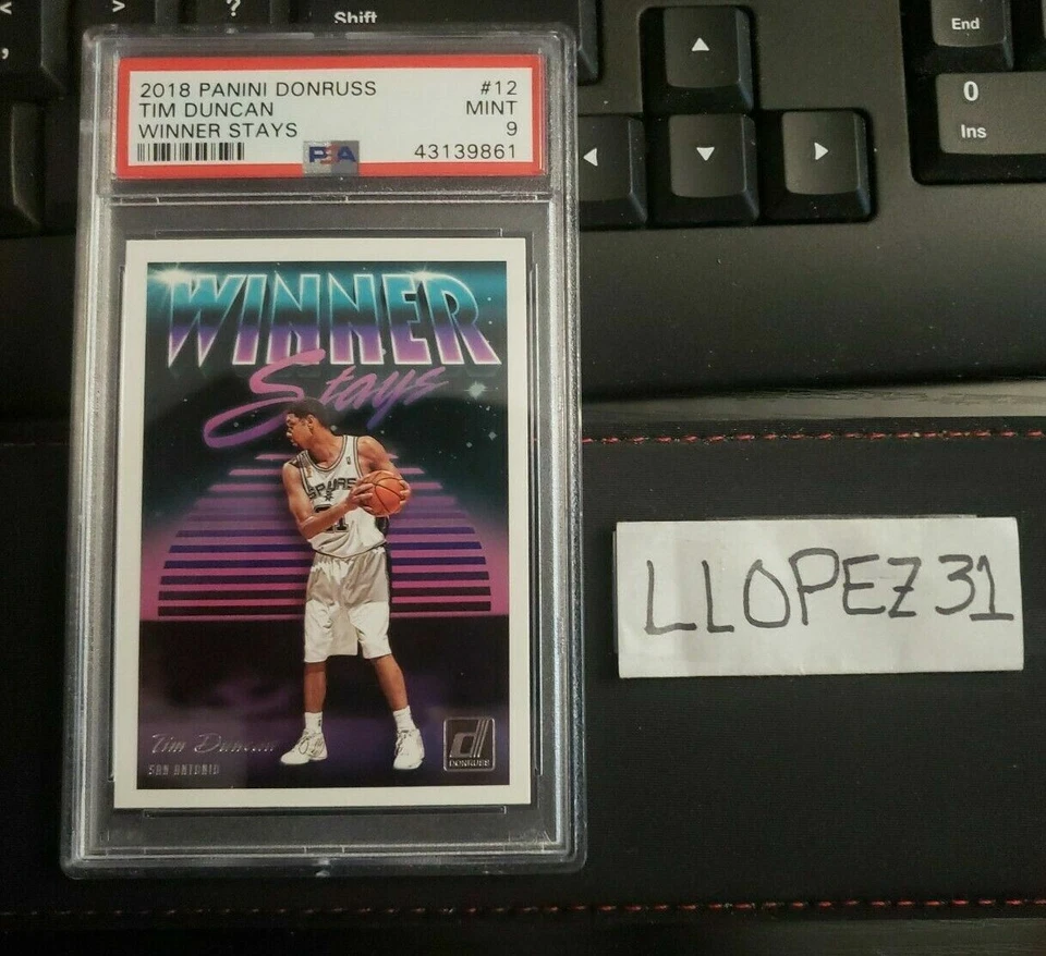 Tim Duncan 2018 Donruss Winner Stays Insert PSA 9*Pop 1* None higher! - Image 1 of 4