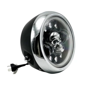 Black Skull Side Mount Headlight For Honda Retro Vintage Cafe Racer Cruiser - Picture 1 of 4
