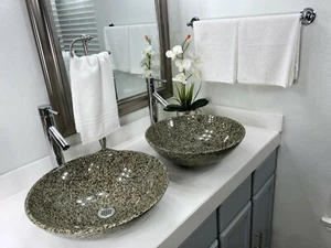 2 Granite Stone Sinks /Modern Natural Stone Bathroom Round Vessel Sink. - Picture 1 of 12