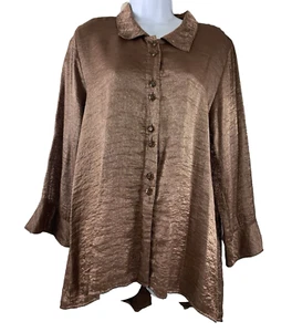 Habitat Vestiti da Vivere Donna Taglia M Blusa Oro Metallizzato Tunica Bottoni - Foto 1 di 12