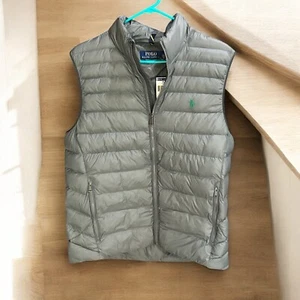 Polo Ralph Lauren Puff Vest gray with green horse Size: M - Picture 1 of 4