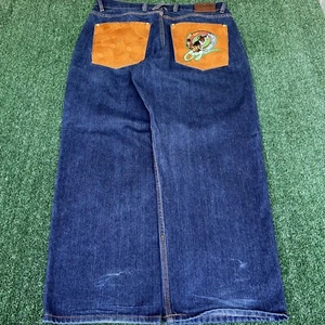 Vintage Y2K Mens Coogi Koala Wide-Leg Baggy Hip Hop Embroidered Blue Jeans 38x34 - Picture 1 of 12