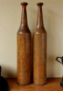 Antique Pair Large & Heavy Wooden Indian Clubs. Oak Exercise Weights Meels c1900 - Picture 1 of 14