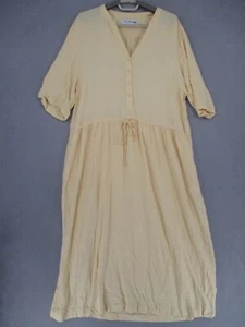 Ines de la Fressange Dress Womens Large Yellow Uniqlo Tie Knit Button Midi - Picture 1 of 20