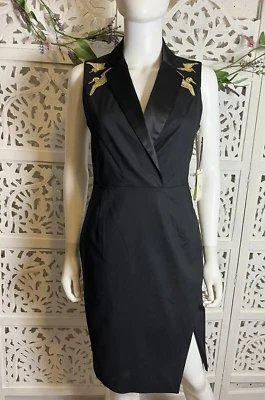 Nuevo con etiquetas Vestido Altuzarra Target Para Mujer Negro Dorado Grúa Sin Mangas Elegante Talla 4 Foto 1 de 4