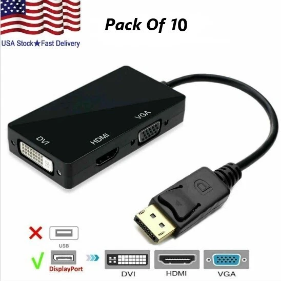 10X 3in1 Displayport DP Male To HDMI/DVI/VGA Female Adapter Converter Cbl 1080P - Image 1 of 4