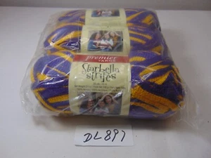 Premier Yarn Starbella Stripes #17-11 Purple Gold 3 Skein Lot Acrylic Scarf - Picture 1 of 5