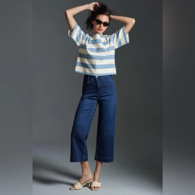 NUEVO CON ETIQUETAS Pilcro & The Letterpress Anthropologie Patrón Cintura Alta Pierna Ancha Jeans 28P Foto 1 de 4