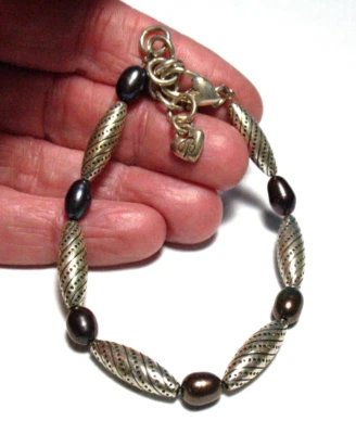 COLLAR PLATA PERLA GRIS BRILLANTE 7 A 8 PULGADAS LARGO Foto 1 de 2