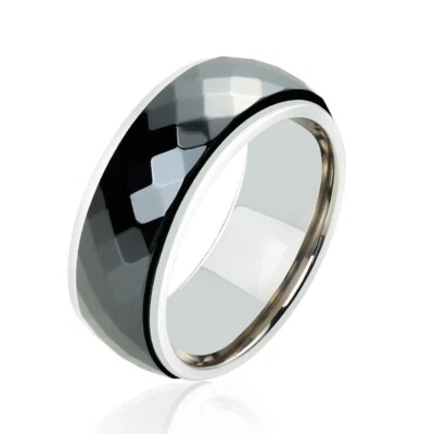 Titanium Ceramic Diamond Cut Men Fidget Ring Spinner Ring for Men Wedding Bands - Image 1 of 4