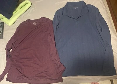 Apt 9 And Covington Lot Of 2 Men’s Long Sleeve Shirts Navy Blue And Red Medium  - Image 1 of 4