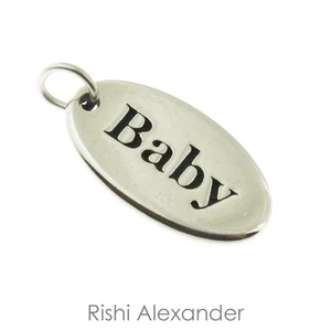 925 Sterling Silver Oval Baby Tag Charm Made in USA - Picture 1 of 2
