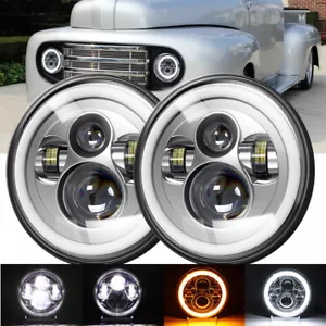 For Ford F1 1948-1952 Pair 7" Inch Round LED Headlights with Halo DRL Angel Eyes - Foto 1 di 11