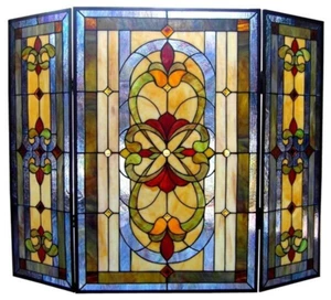 Tiffany Style Stained Glass Victorian Folding Fireplace Screen ONE THIS PRICE - Picture 1 of 3
