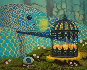 Giclee fine art print of oil painting Blue serpent, fantasy 8"×10", 16"×20" - Picture 1 of 4