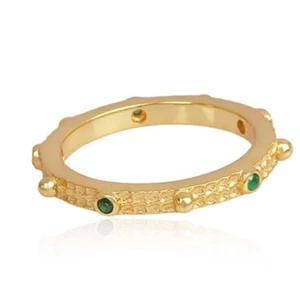 Hammered flat band rings gold plated emerald gemstone classic engagement ring - Picture 1 of 4
