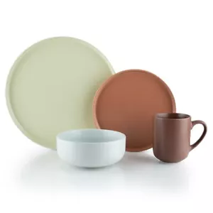 Everything Kitchens Modern Flat 16-Piece Dinnerware Set | Beige, Terracotta, St - Picture 1 of 8