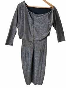 Badgley Mischka for Le Tote Dress Sz 2 XS Asymmetric Sleeves Metallic Party Rare - Picture 1 of 9