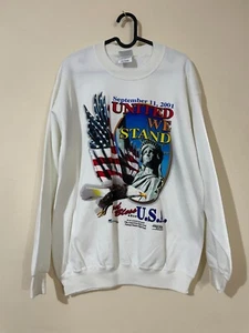 USA UNITED WE STAND SEPT 11TH 2001 WHITE SWEATSHIRT VINTAGE MEN'S USED SIZE M - Picture 1 of 2