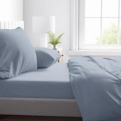 Sky Blue Solid 1000 TC New Egyptian Cotton Select Bedding Items & UK Sizes - Image 1 of 3