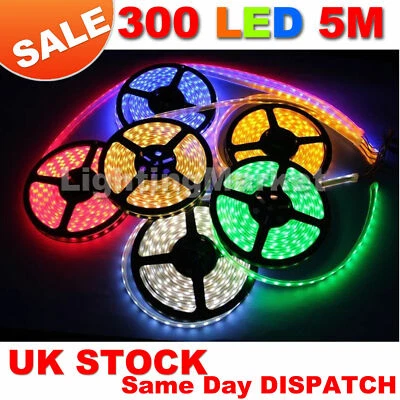 5M 3528 SMD 300 LED Bande Lumineuse Refroidir / Blanc Chaud / Rouge/ Bleu/ Vert - Photo 1/4
