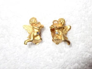 Angel Clip Earrings Unsigned Cecile Jeanne ? Vintage Crystal Accent --Superb! - Picture 1 of 17