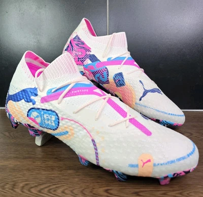 彪马 Future 7 Ultimate Elite FG 男式足球鞋 12.5 码白色/粉红色/蓝色 — 第 1/4 张图片