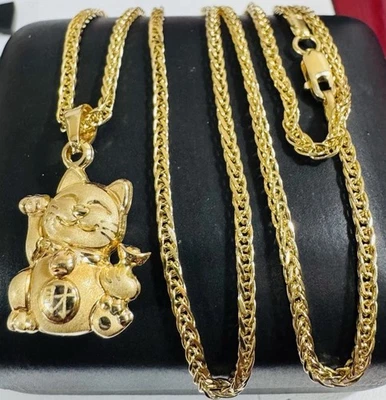 Nuevo collar de gato de la suerte de oro puro real fino 18K 750 19,9”/20” de largo 7,2 g 2,2 mm Foto 1 de 4