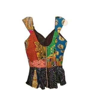 Handmade Colorful Boho Patchwork Tank Camisole Top Front Zipper Pendulum Bottom - Picture 1 of 7