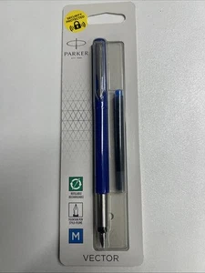 Parker Vector blauer Füllfederhalter nachfüllbar mit mittlerer Feder und blauer Tinte ohne Pos - Bild 1 von 3
