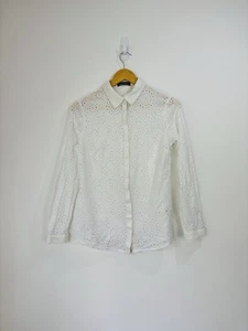 Mint Velvet Shirt Size 10 White Cotton Anglaise Embroidered Long Sleeve Buttoned - Picture 1 of 10