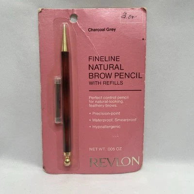NOS Vintage Revlon Fineline Natural Brow Pencil with Refills Charcoal Gray Grey - Image 1 of 3