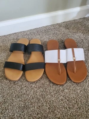 2 pares de sandalias para mujer talla 8 Lauren Conrad negras e italianas blancas Foto 1 de 4