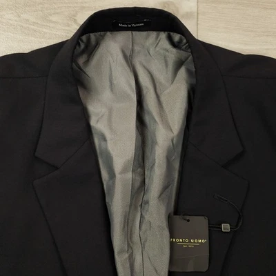 Pronto Uomo Sport Coat Men's 60R Black Wool Poly Two Button Double Vented NEW - Image 1 of 4