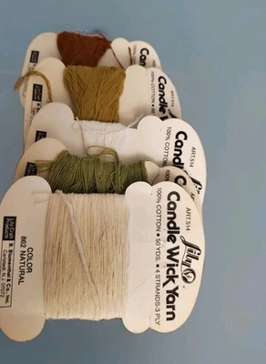 Lily Candle Wick Yarn - Lot Of 5 old gold russet white natural olive - Image 1 of 3