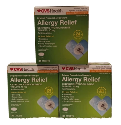 3x CVS Health Original Fuerza Alivio de Alergias 10mg/30 Comprimidos Cada uno. Ex07/2026 Foto 1 de 3