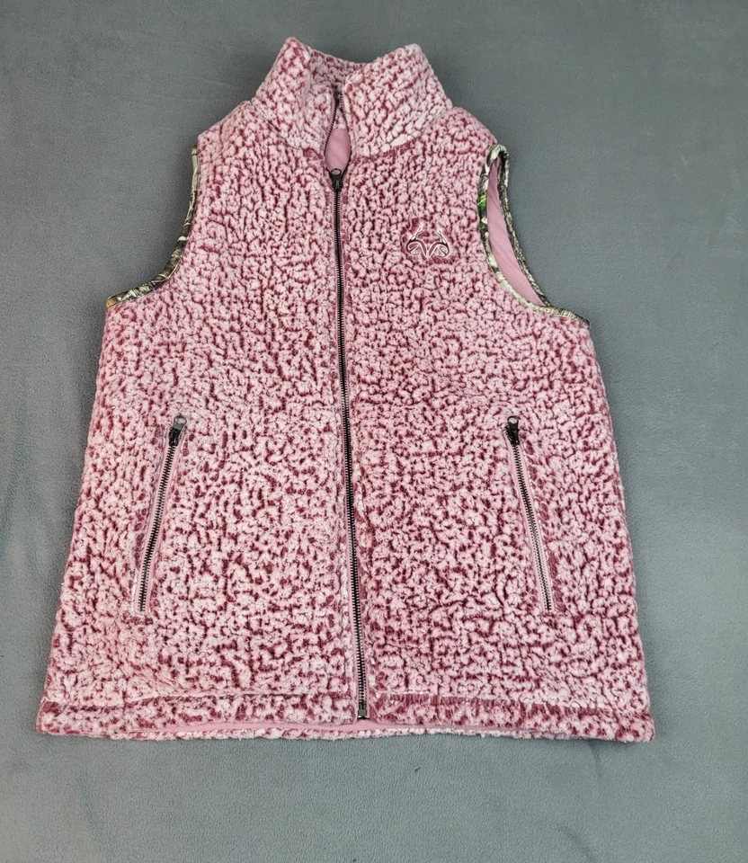 Realtree Fleece Hunting Vest Women Large Pink Full Zip Puffer Camo Edge Outdoor - Image 1 of 4