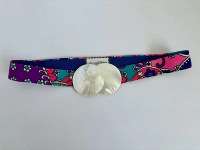 Handmade Artisan Vintage Psychedelic Fabric Women’s Belt MOP Buckle Waist 28” - Image 1 of 4