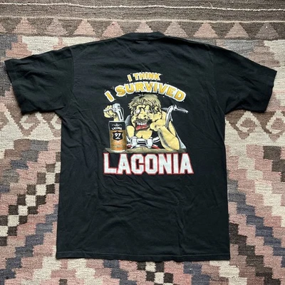 I Think I Survived Laconia Harley Davidson motociclista New Hampshire anos 90 ponto único - Imagem 1 de 4