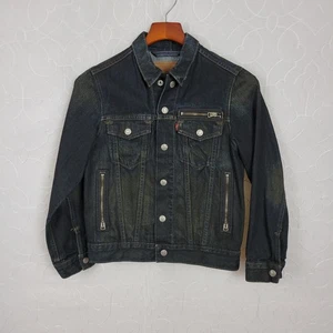 Levis Red Tab Trucker Denim Jacket Womens Medium Dark Wash Snap Closure 2 Pocket - Picture 1 of 14