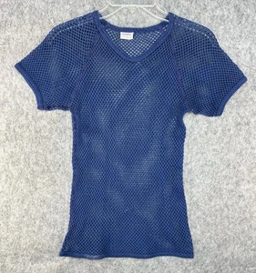 Vintage 1960s Brynte Mesh Fishnet Shirt Size Small Blue Norway Thrashed - Bild 1 von 7