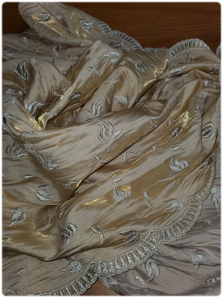 NEW Gold with Silver Metallic Embroidery Fabric Scallop Edge 4 Yards + UNCUT - Image 1 of 1