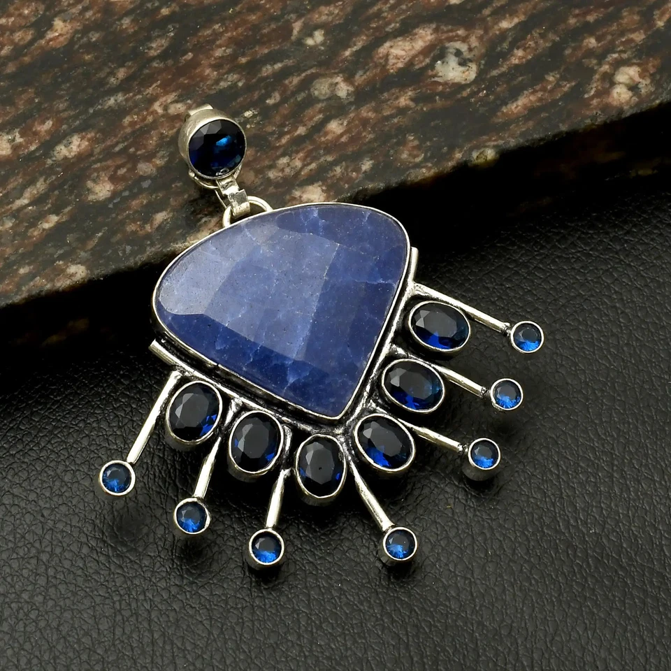 Pingente de pedra preciosa tanzanita de safira simulada feito à mão 2,72" AP-41585 - Imagem 1 de 1
