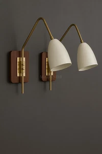 Pair of 2 Elegant Mid Century Modern Wall Sconce Brass Lighting Adjustable Lamp - Picture 1 of 10