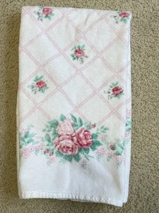 Vintage Hand Towel Pink Country Roses & Stripes Allyson Kent - Picture 1 of 4