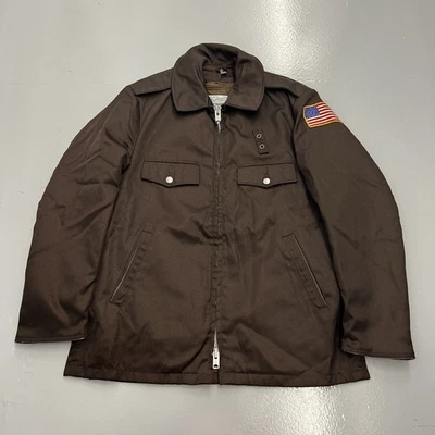 Chaqueta de bombardero de policía azul Tufnyl de colección para hombre 38R marrón forro con cremallera cuello de piel sintética Foto 1 de 4