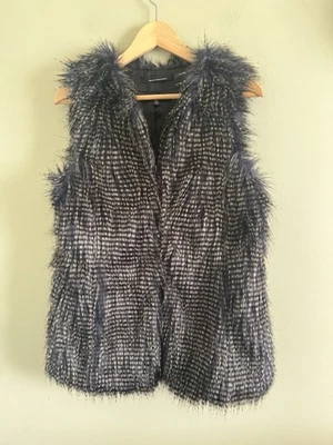 Chaleco de mujer White House Black Market imitación piel emplumado azul/negro talla Xs Foto 1 de 4