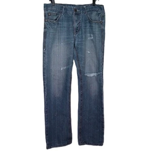 Pantalones de mezclilla para hombre Ring of Fire azules desgastados de fábrica ajustados rectos usados en excelente estado talla 33X 30 - Imagen 1 de 5